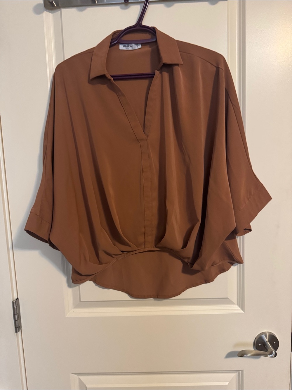 NIKA Rust Brown Batwing Dolman-Sleeve Blouse